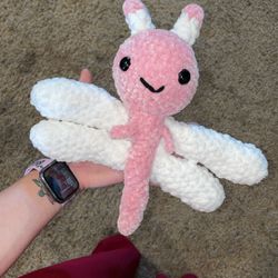 Crochet pink dragonfly plush, dragonfly friend plush, plush friend