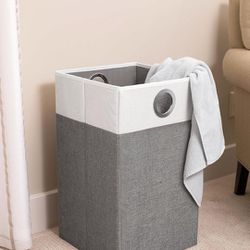 BIRDROCK HOME Folding Cloth Laundry Hamper with Handles - Dirty Clothes Sorter Basket - Easy Storage - Collapsible - Home Organization - Grey and Whit