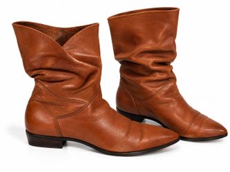 Brown Slouch Mid-Calf Pointed Toe Boots, Size 7