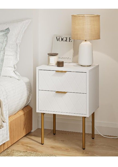 Nightstand,Small Bedside Table with Gold Frame