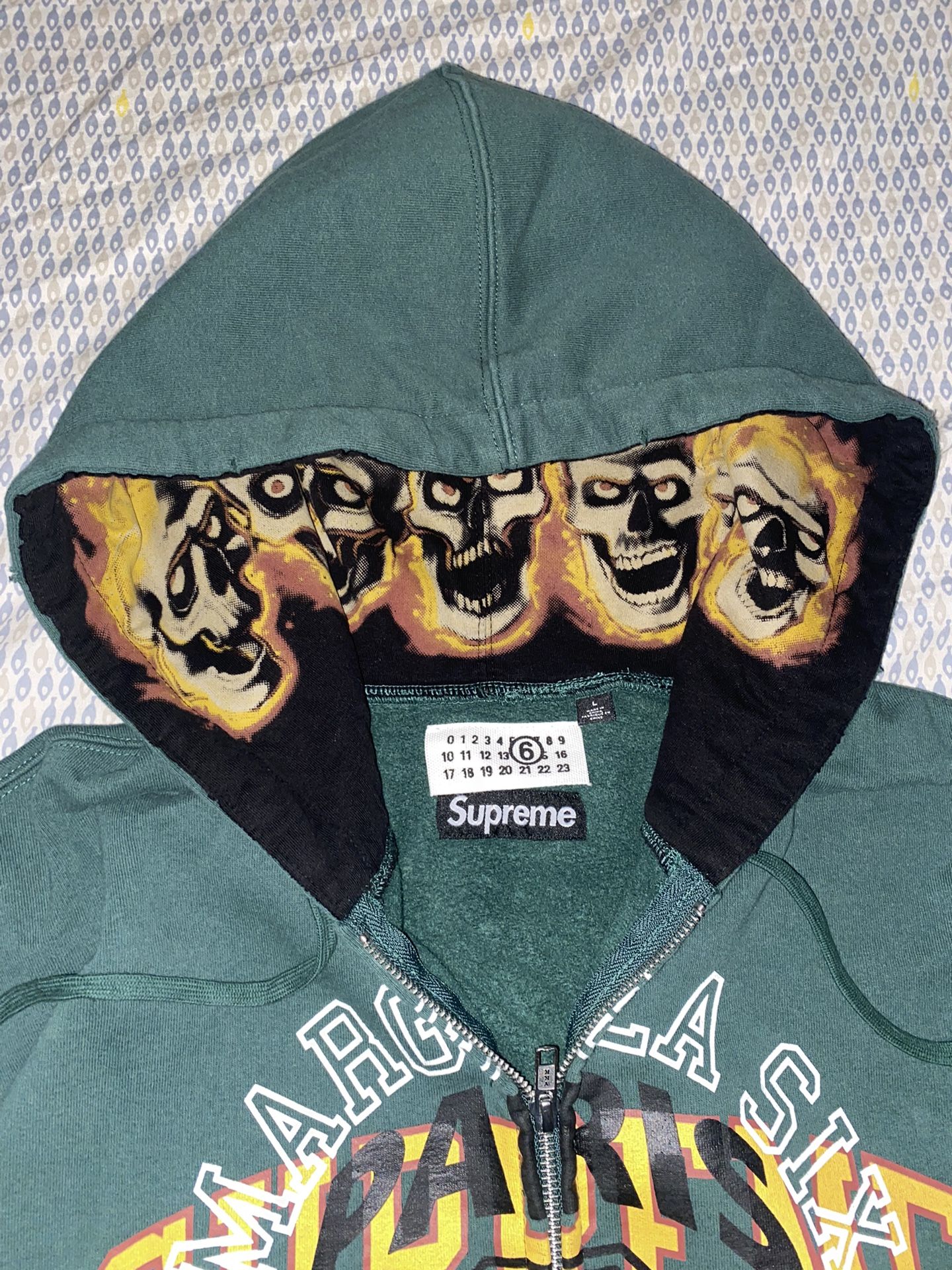 Supreme MM6 Maison Margiela Green Zip Up Hoodie Size Large