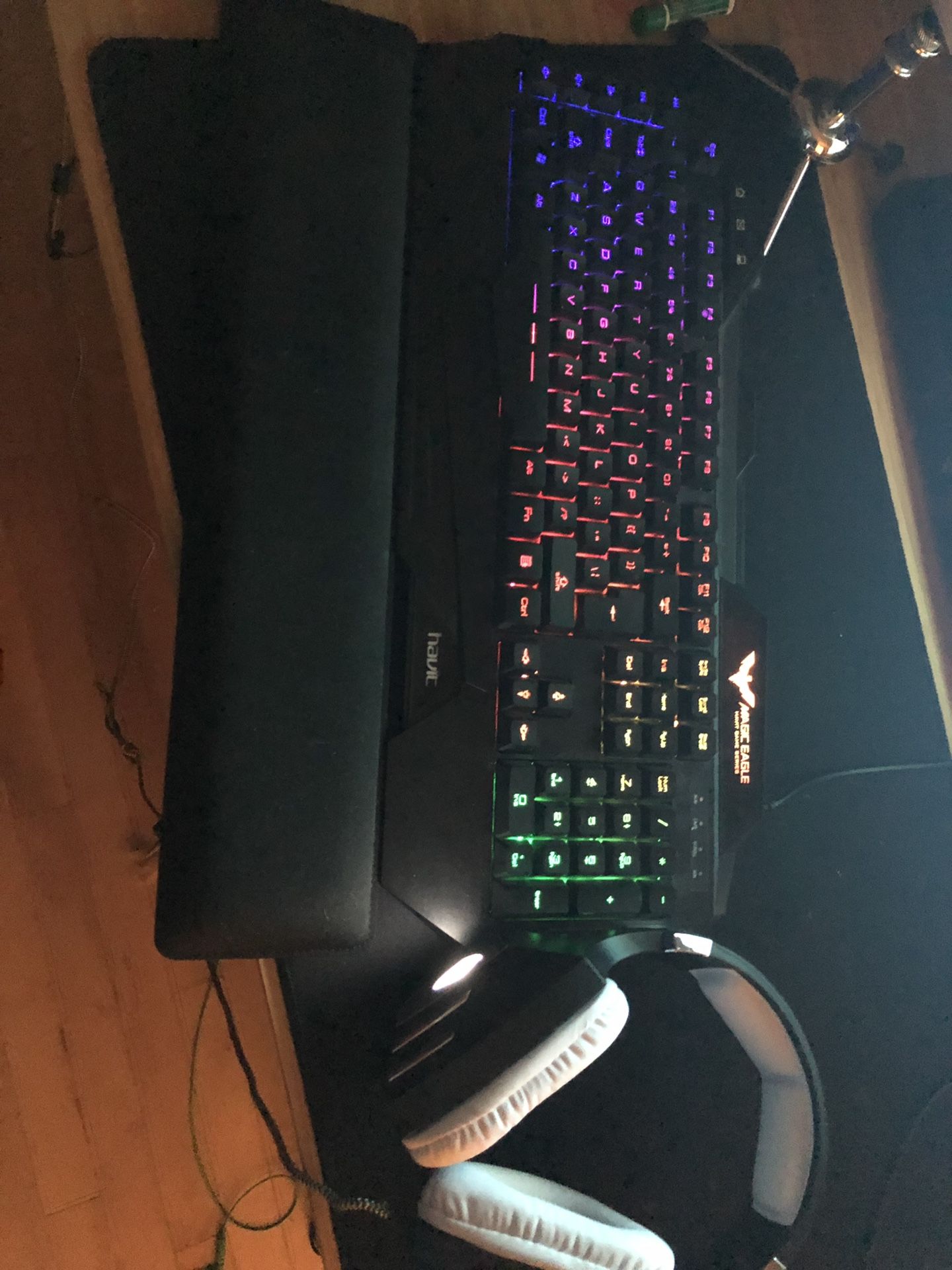 Gaming Keyboard, Razer Armrest, and headset with microphone for Sale in