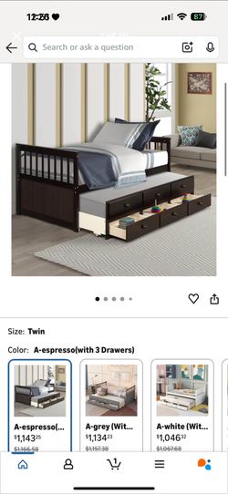 Twin Captain Bed w/ Trundle & 3 Storage Drawers (espresso)