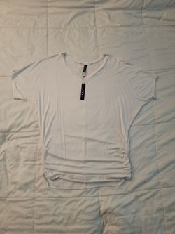 White Short Sleeve Top with Ruched Sides