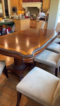 Solid Wood Dining Room Table with Marble Accents