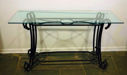 Vintage Glass Top IRON Base Console Table. “Woodland Hills “ California