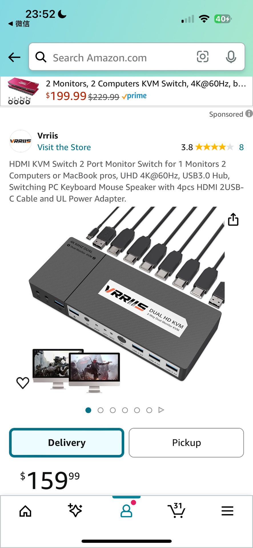 HDMI KVM Switch 2 Port Monitor Switch for 1 Monitors 2 Computers or MacBook pros, UHD 4K@60Hz, USB3.0 Hub, Switching PC Keyboard Mouse Speaker with 4p
