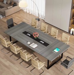 Tribesigns 8FT Conference Table, 94.49 L x 47.24 W x 29.53 H Inches Large Meeting Podcast Table for 10 People, Business Style Wooden Training Table wi