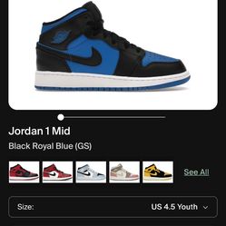 Air Jordan 1 mid size 4.5 youth