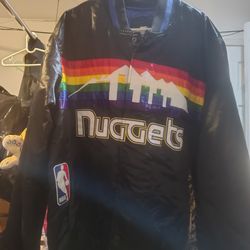 Denver Nuggets Starter retro-style satin bomber jacket