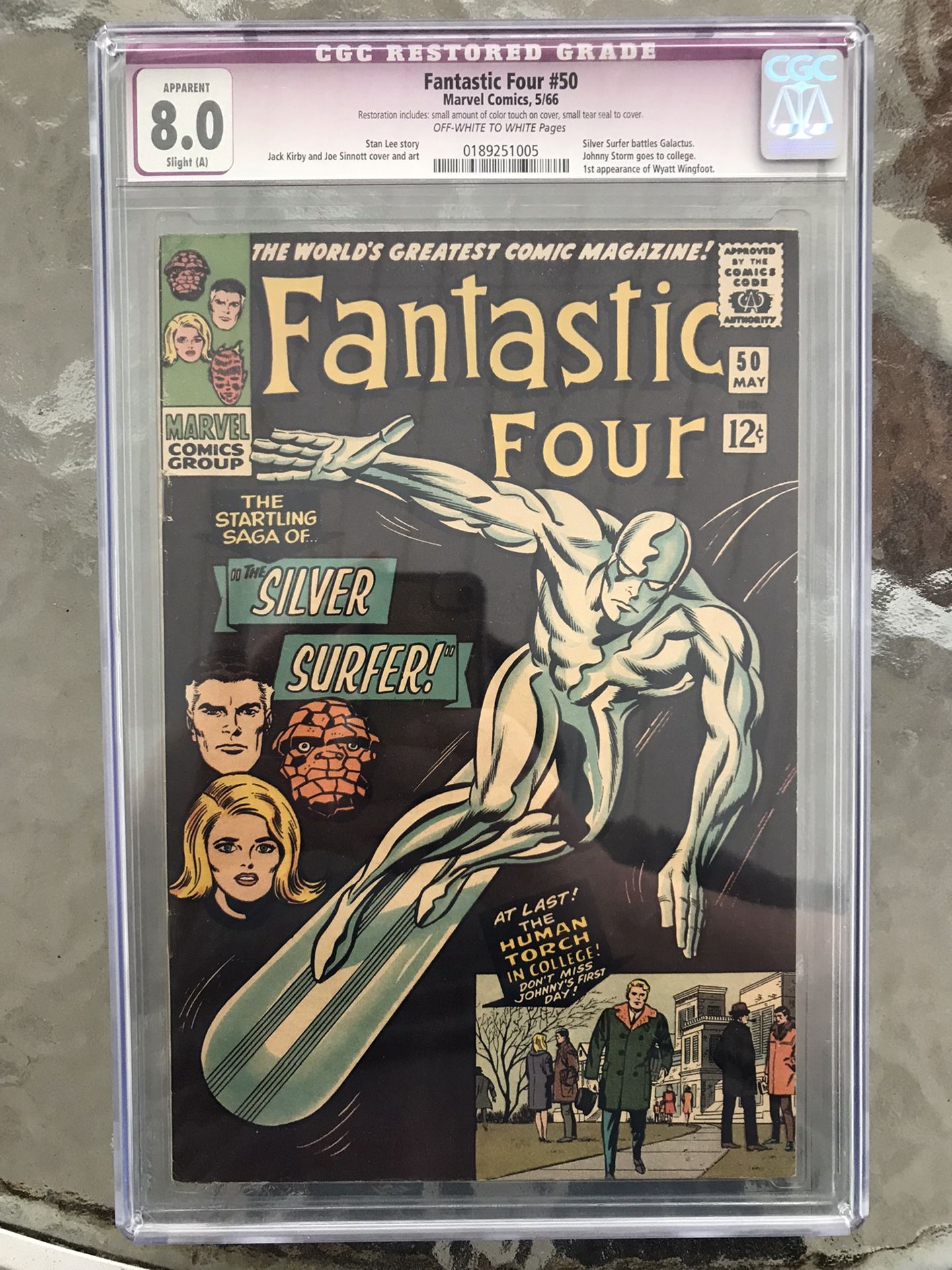 Fantastic Four #50 (1966) CGC 8.0 — O/w to White Pages; Conc. of Galactus Story; Restored