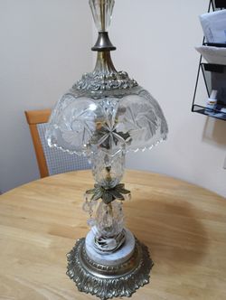 A Crystal Lamp With A Marble Base. Complete. With The Shade