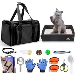 Cat Travel Carrier with Litter Box Kit, Cat Carrier Soft Sided & Foldable Travel Litter Box for Cats, Pet Carrier Fit for Cats or Kittens Up to 20 lbs