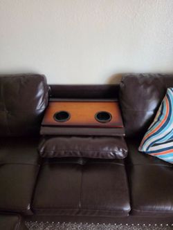 Super Comfy Brown Modular Movie Couch w/ Storage & Drink Station!