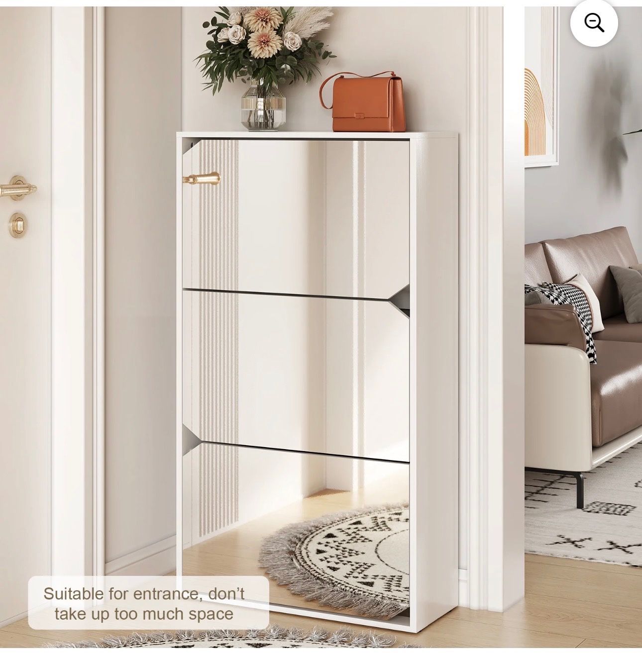 JOINICE Modern Shoe Cabinet with 3 Drawer and Mirror