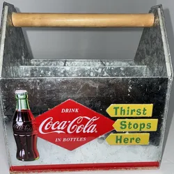Vintage coca cola Tin metal caddy never used new located in palm springs ca