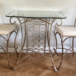 Elegant High Top Table Set with Wine Storage + 2 Chairs – Excellent Condition