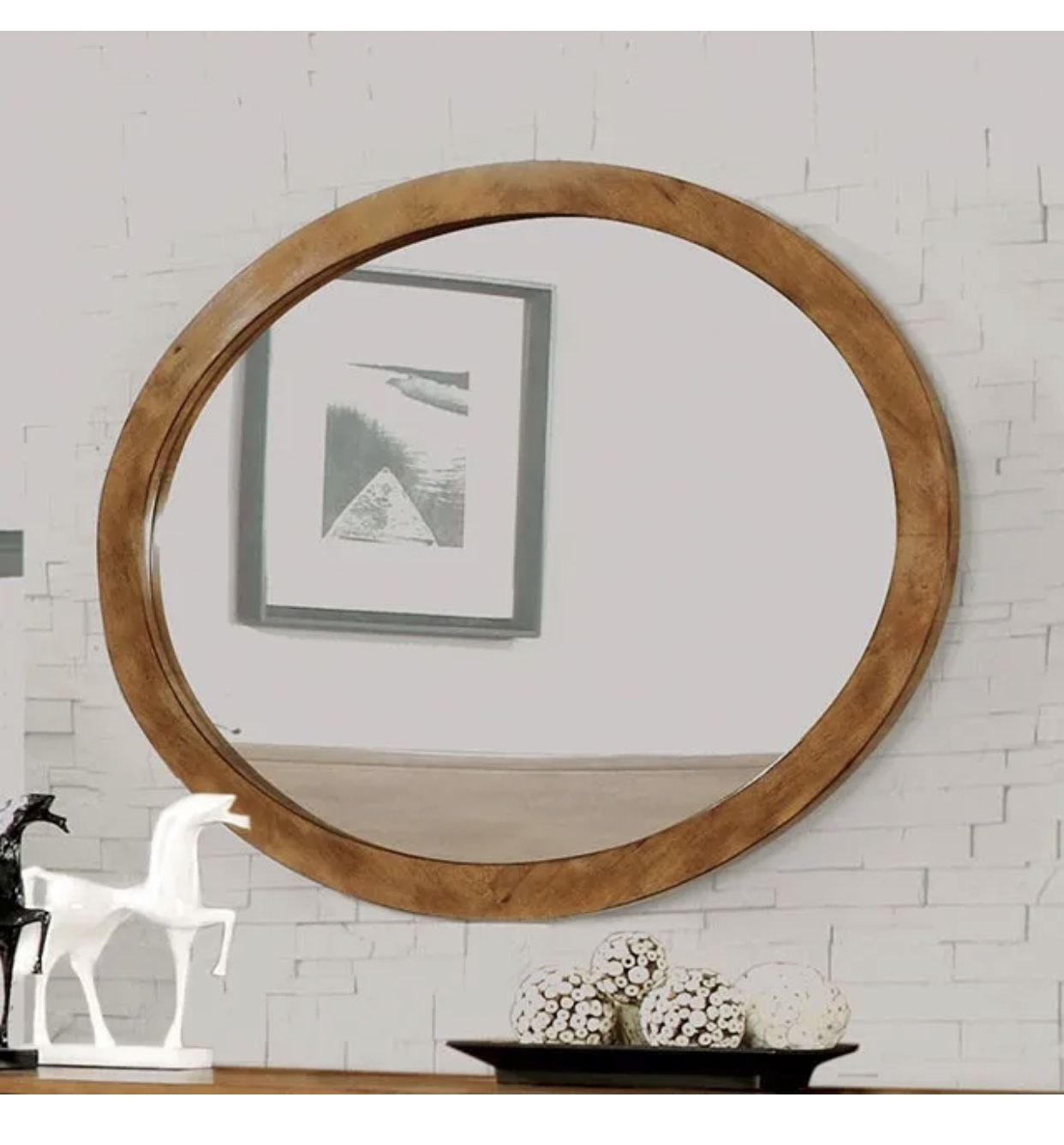 New in box Furniture of America® Lennart Oak Oval Mirror-CM7386A-MO