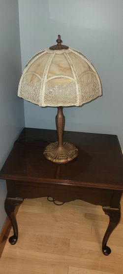 Vintage Slag Glass Panel Table Lamp