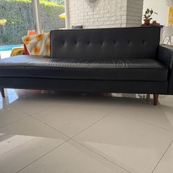 Black Leather Sofa - Mid Century Modern