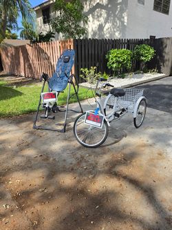 Stretch machine and  Three-Wheel Cruiser Tricycle with Rear Basket