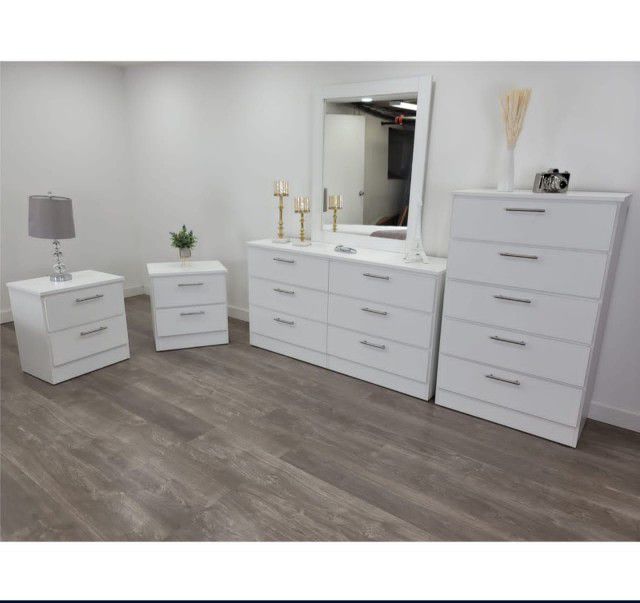 White Bedroom Sets _ Dresser With Mirror,  Chest And Two Nightstands 