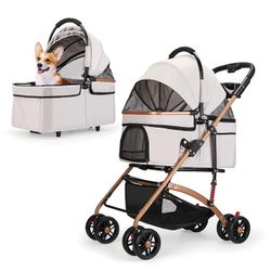 New In Box  3-in-1 Foldable Pet Stroller for Medium Dogs & Cats (50lbs) - Detachable Carrier, Car Seat, Storage Basket, 5" Lockable Wheels