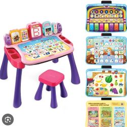 V-Tech Activity Desk in Pink With A Full Bundle Of Activity Box
