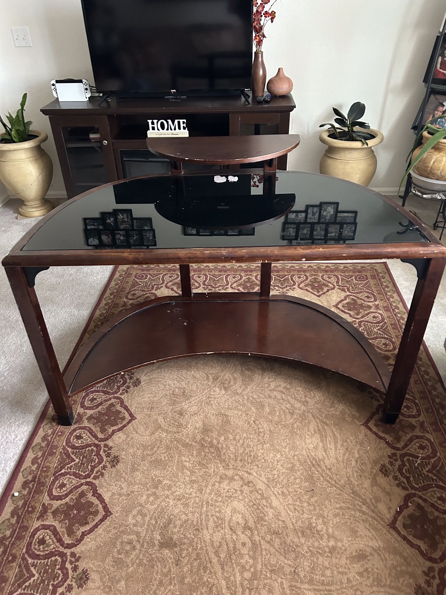Wooden Desk With Glass Top