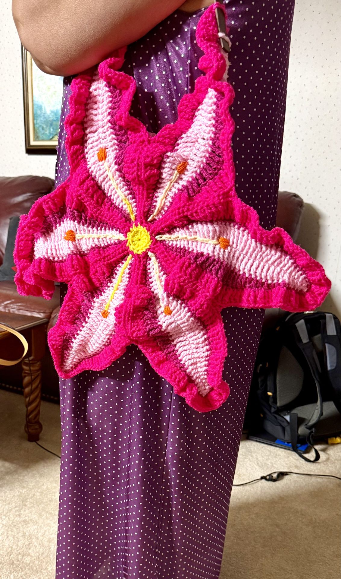 Viral trendy HOT PINK LILY tote Handmade Crochet Clutch Purse bag SHOULDER/Lined