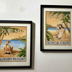 Ethan Harper Tropical Resort Art Prints- Wood Framed Set of 2, Double Matted, Glass