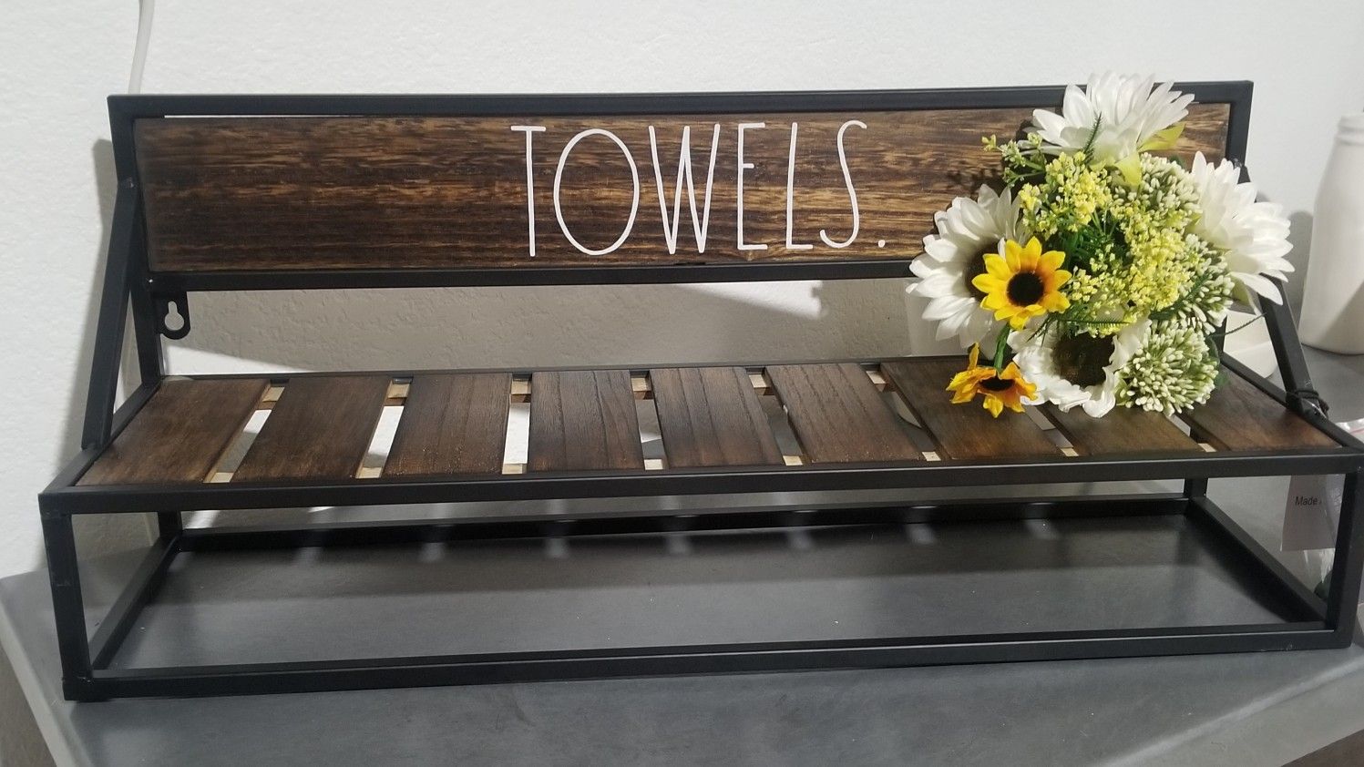 Rae Dunn towel rack shelf / farmhouse decor kitchen home storage