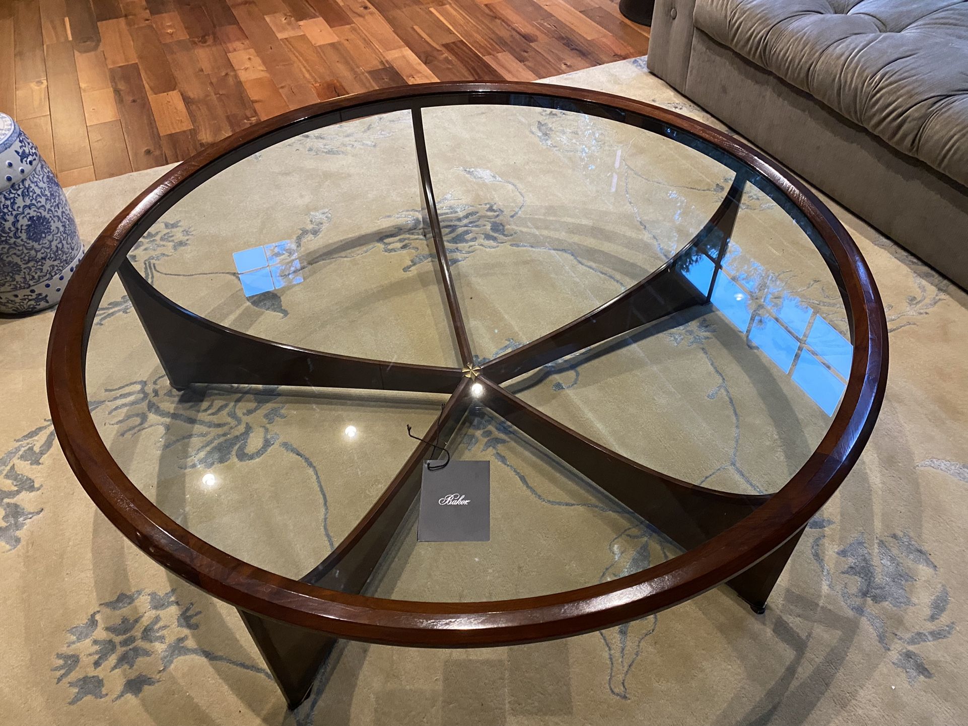 Baker 60” Glass & Wood Coffee Table