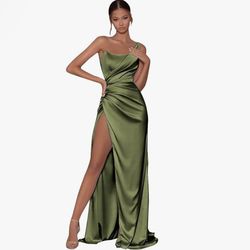 Long Formal Olive Green Dress