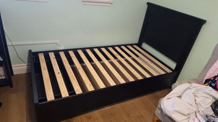 Espresso Wood Twin Bed with storage drawer