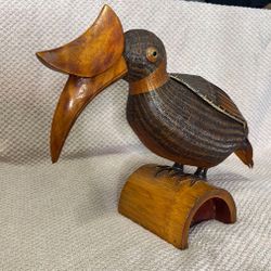 Vintage Wicker Wood Toucan Bird Box / Made In The Peoples Of Republic Of China SHANGHAI HANDICRAFTS 