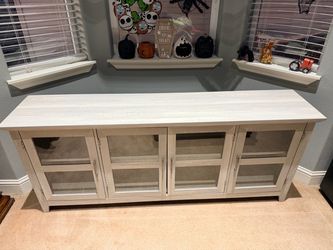 70” Large TV Stand with Glass Door Cabinets