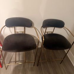 Set of 2 Gold Bar Stools with Black Velvet Seats – Modern Luxury Style