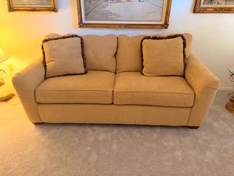 Formal living room couch with accent pillows