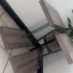 Beautiful Modern Glass Grey Wood Small Nighstand Table