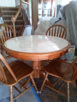 Antique oak tile top dining set