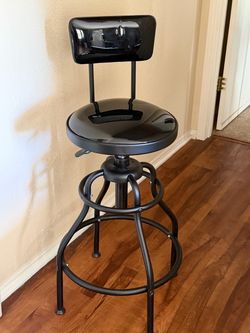 Black Adjustable Shop Stool with Backrest-Brand New