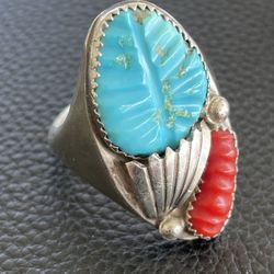 Silver~ Turquoise  Coral Ring. SELLING AT COST