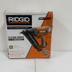 RIDGIT Pneumatic 15-Gauge 2-1/2 in. Angled Finish Nailer with CLEAN DRIVE Technology, and Tool Bag