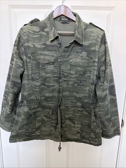 Buffalo David Bitton Women Shirt Jacket Shacket Size XL Green Camo Four Pockets