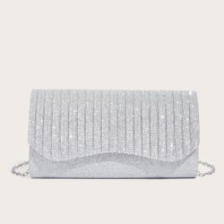 Elegant Evening Clutch Bag, Women's Chain Shoulder Bag Glamorous Light Small Square Bag