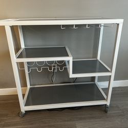 White Bar Cart With Grey Tempered Glass