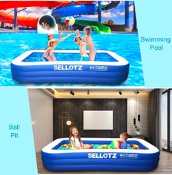 SELLOTZ Inflatable Pool for Kids and Adults, 120" X 72" X 22"