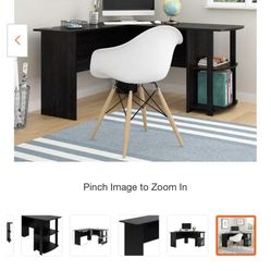 . L-Shaped Black Wood Right-Angle Computer Desk with 2-Layer Bookshelves