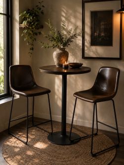 Set of 2 Brown Faux Leather Bucket Bar Stools